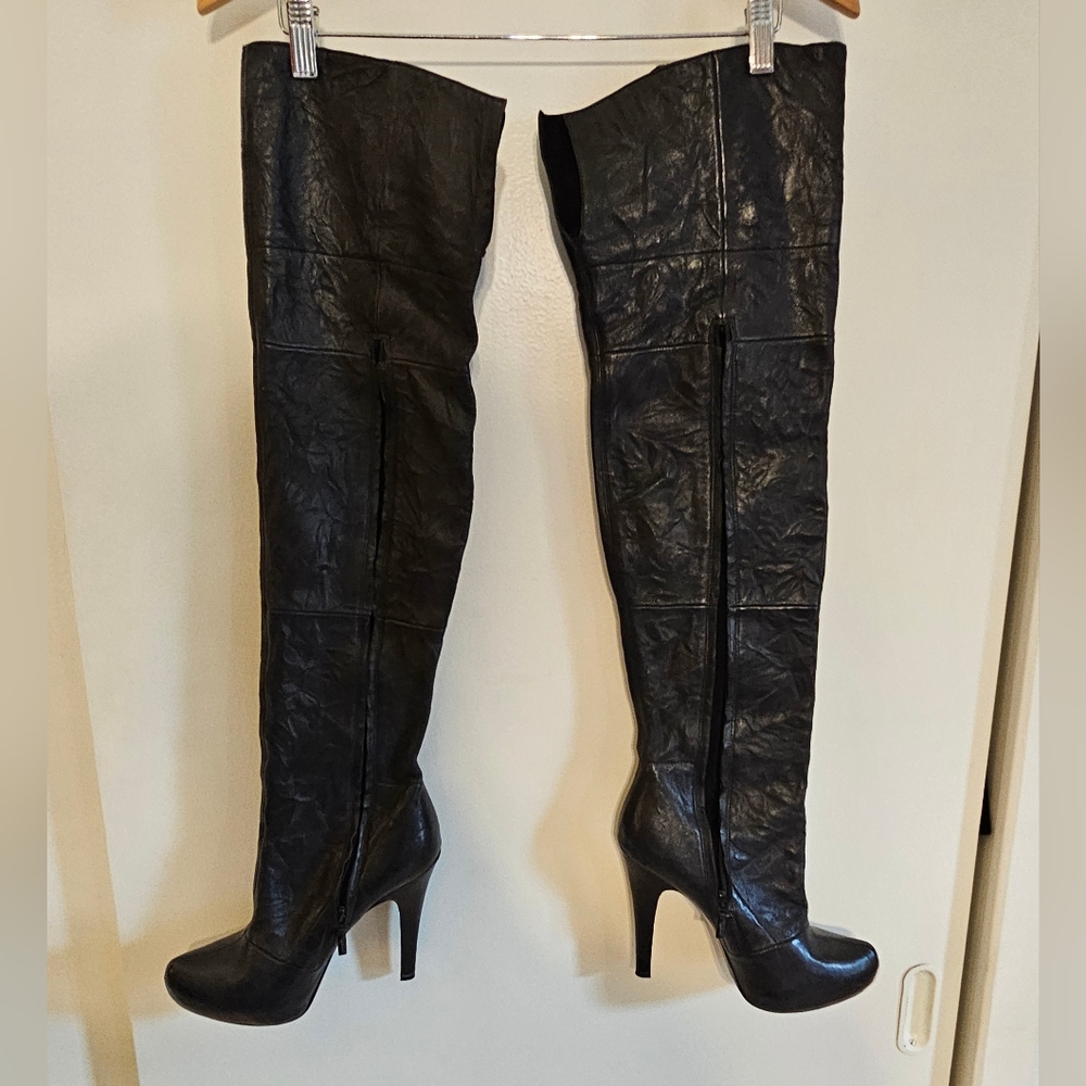 Report Signature Black Leather Over the Knee Boots Size 9